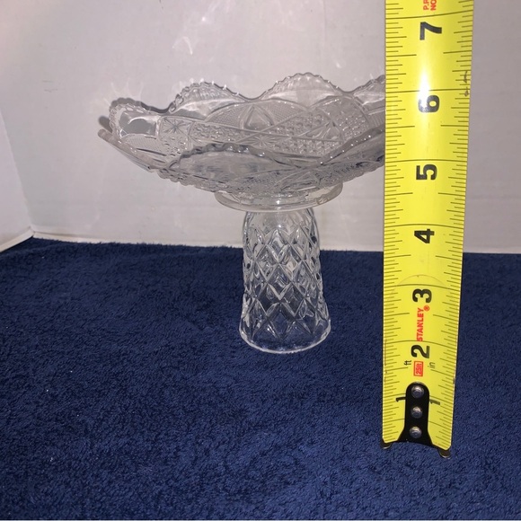 1904 Anona Twin Teardrops Bowl Bryce Higbee Clear Glass Antique Pedestal Dish 7” - Picture 4 of 5